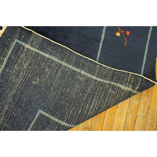 Navy Blue 1920s Navy Field Floral Antique Chinese Art Deco Carpet 9' X 11'4" Knotted Rug For Sale - Image 8 of 9