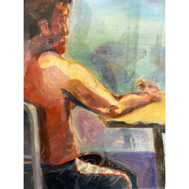 Paint Figurative Artwork Man Waiting at the Window, Framed For Sale - Image 7 of 12