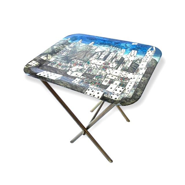 Blue Mid-Century Folding Coffee Table "City of Cards", Piero Fornasetti Italy 1950s For Sale - Image 8 of 13