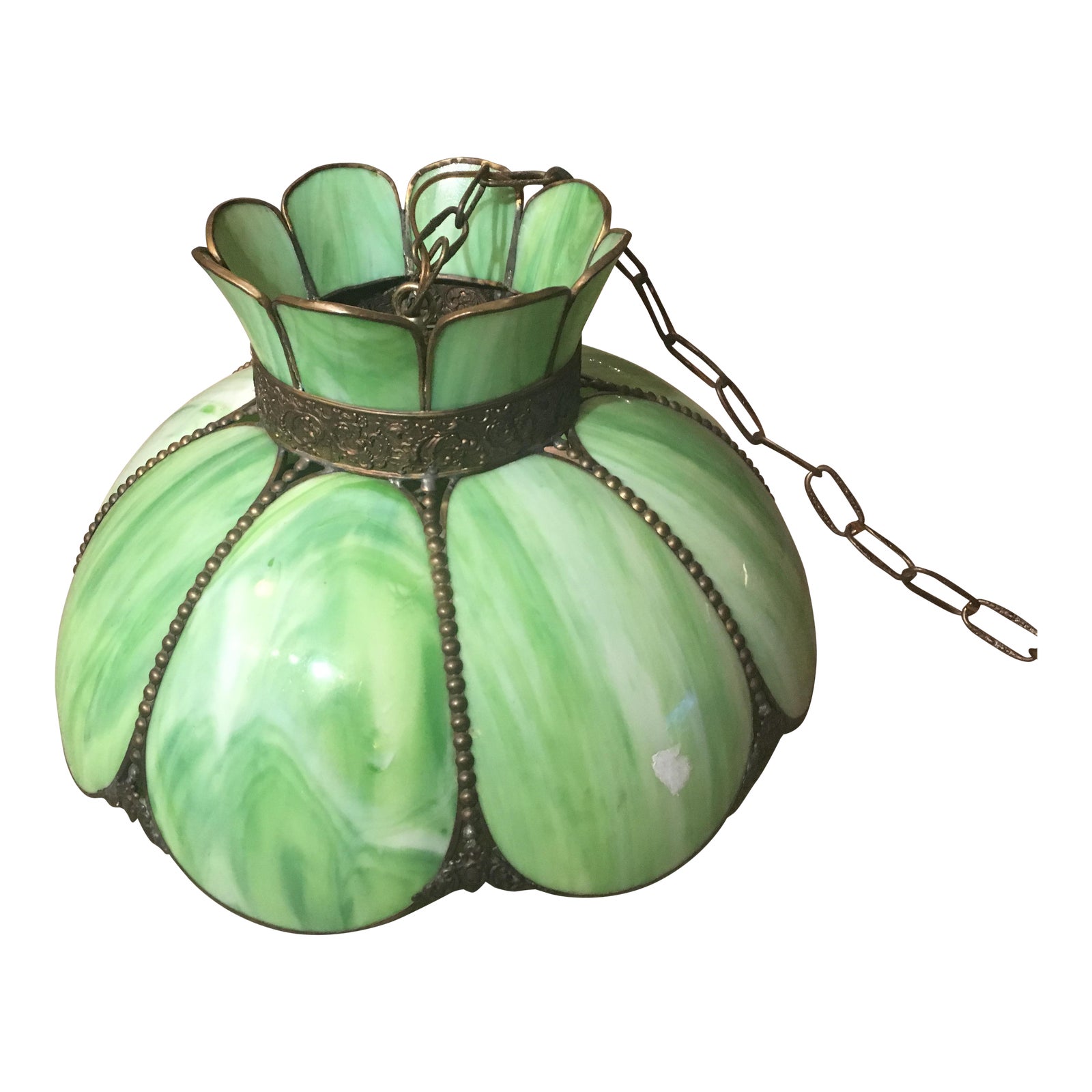 Vintage Green Slag Glass Eight Panel Hanging Lamp Chairish