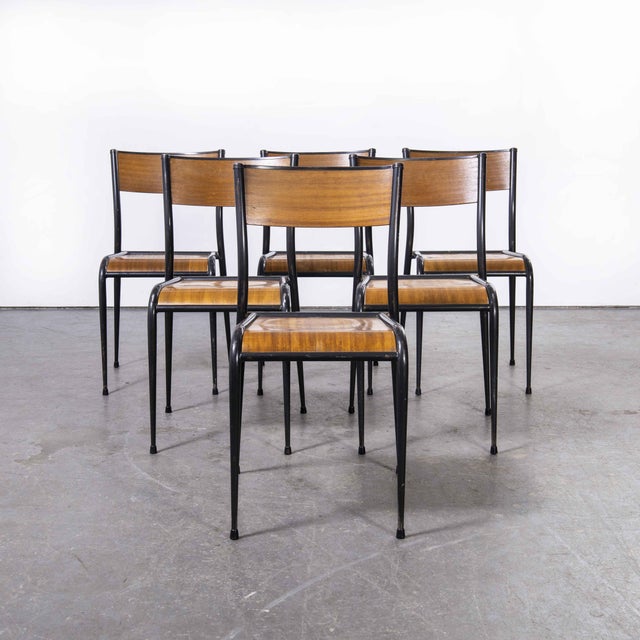 French Black Tapered Leg School Dining Chairs from Mullca, 1950s, Set of 6 For Sale - Image 13 of 17