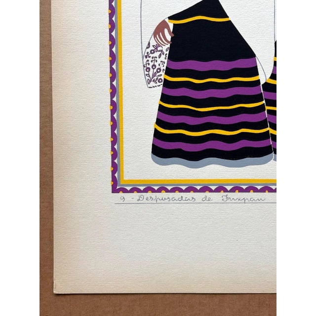 Expressionism Carlos Mérida Silkscreen Print "Desposadas de Tuxpan, Jalisco" in 16x20 Mat 1945 For Sale - Image 3 of 4