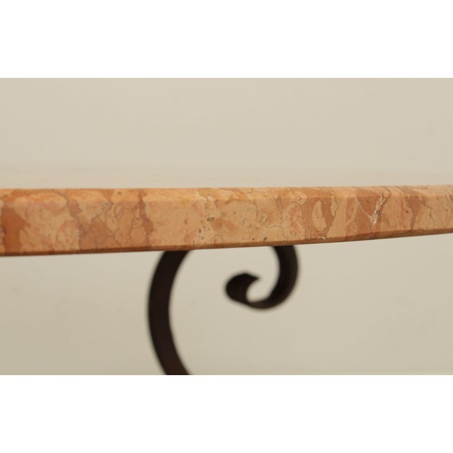 Tuscan Style Iron Scroll Base Round Marble Top Dining Table For Sale - Image 9 of 12