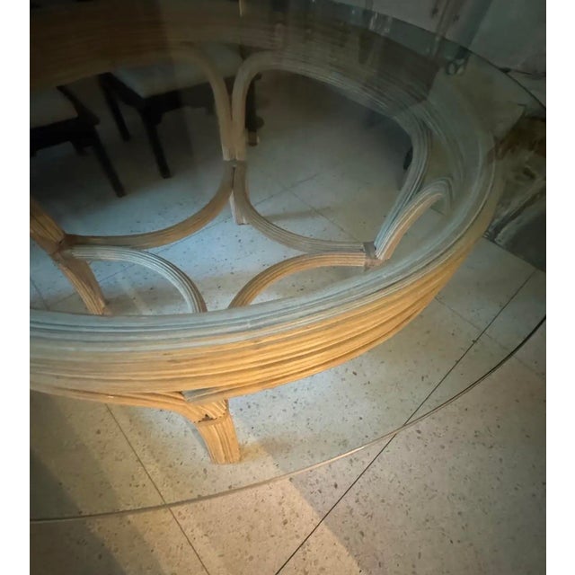 Mid-Century Modern Vintage 1970s Pencil Reed Rattan Dining Table With 54” Glass Top For Sale - Image 3 of 7