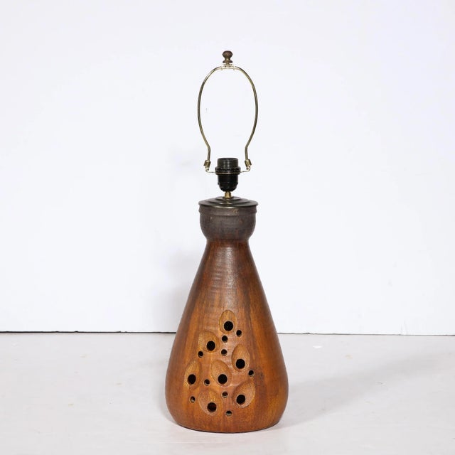 Mid-Century Modern Mid-Century Modernist Ceramic Table Lamp in Graphite and Red Iron Oxide Glaze For Sale - Image 3 of 12