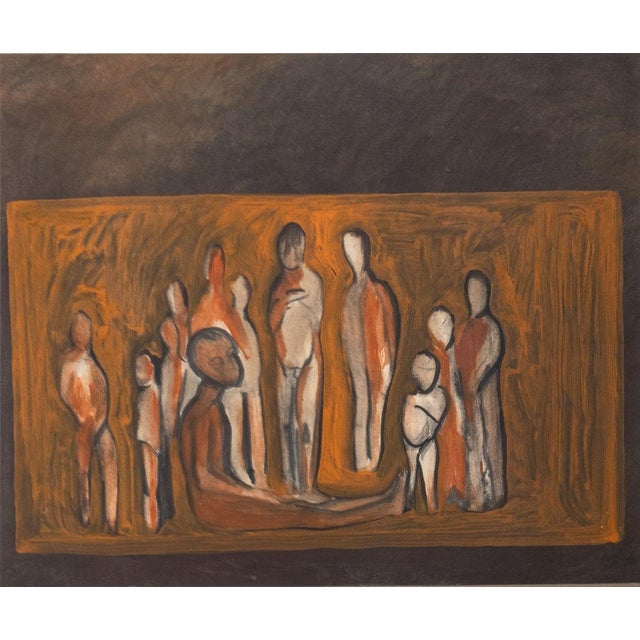 Modernist Figural Composition, Mixed Media, pastel, charcoal, and gouache or casein, depicting stylized figures over...