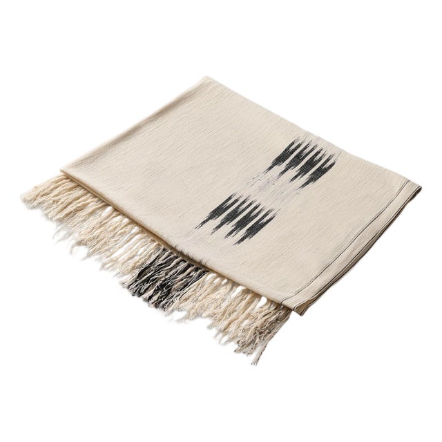 PESHTEMAL Cotton Throw Blanket, Cream/Charcoal For Sale