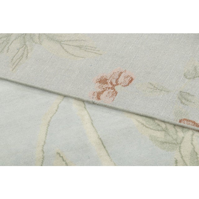 Sky Blue Chinese Art Deco Style Floral Vinery Wool Square Rug by Rug & Kilim, India For Sale - Image 8 of 8