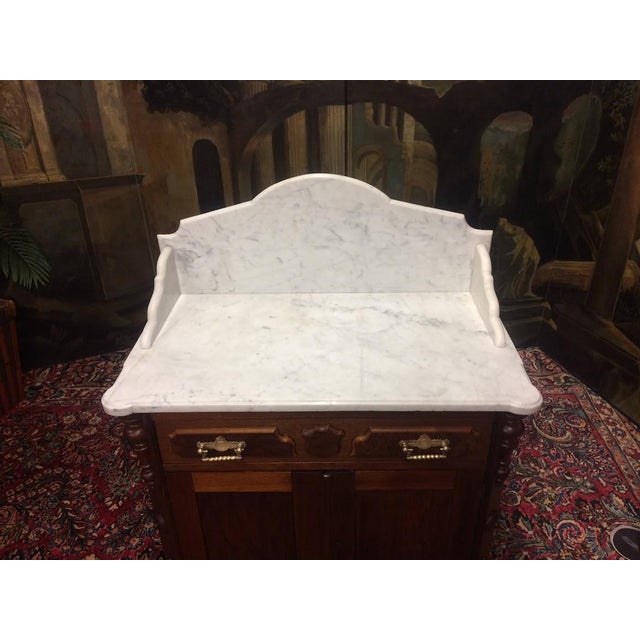 Late 19th Century Antique Marble Top Washstand, Walnut Washstand For Sale - Image 5 of 5