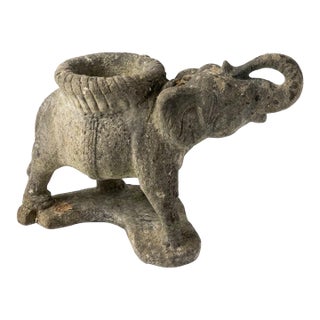 Vintage Weathered Concrete Elephant Garden Planter For Sale