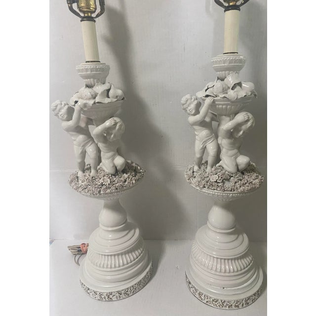 Mid 20th Century French Neoclassical Blanc-De-Chine Porcelain Cherub Style Lamp a Pair For Sale - Image 5 of 12