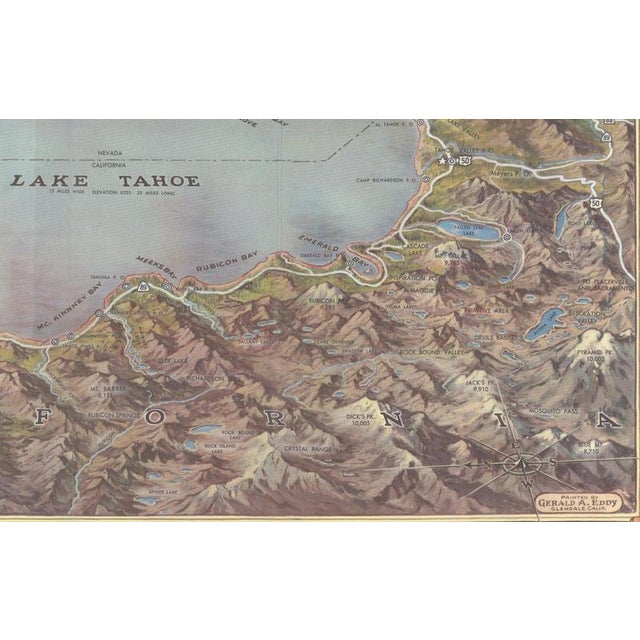 1940s Vintage Lake Tahoe Birds-Eye View Pictorial Map from Gerald A. Eddy, 1945 For Sale - Image 5 of 10