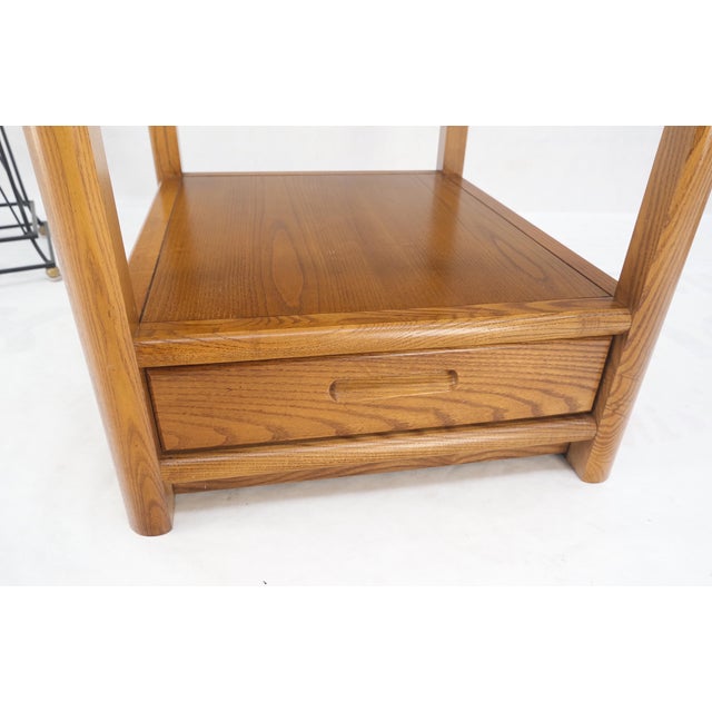 Wood Pair Quality Glass Top One Drawer Side End Tables Nightstands Thomasville Mint! For Sale - Image 7 of 18