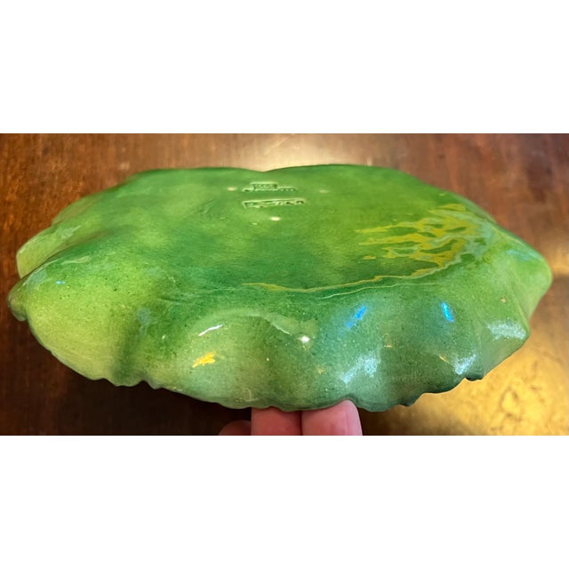 Antique Portuguese Majolica Pottery Green Cabbage or Lettuce Leaf Serving Dish For Sale - Image 12 of 14