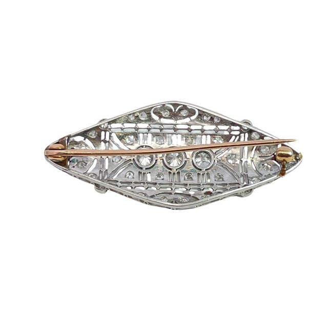 Platinum Antique Art Deco Platinum & 14k Yellow Gold Diamonds Studded Brooch For Sale - Image 8 of 9