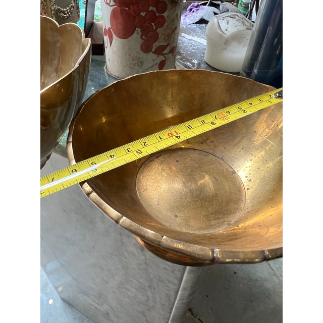 1970s 1970s Brass Bamboo Bowl and Lotus Scalloped Bowl Set For Sale - Image 5 of 10