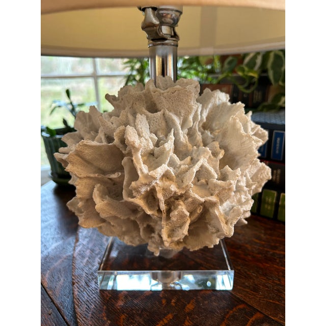 Contemporary Ribbon Coral and Lucite Coastal Palm Beach Table Lamp For Sale - Image 4 of 9