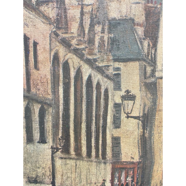 1950s Mid Century Paris Street Scene Canvas | After Maurice Utrillo | Vintage French Wall Art | European Cityscape Décor | 1950s For Sale - Image 5 of 13