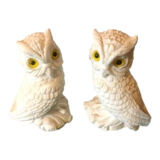 1960s Italian White Stone Owls - a Pair For Sale