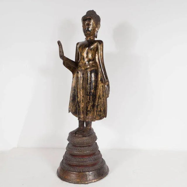 Mid 19th Century 19th Century Thai Bronze Buddha with Patinated Gold Surface For Sale - Image 5 of 11