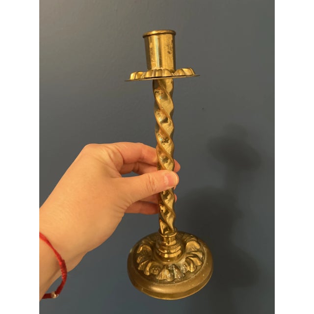 1910s Set of 3 Antique Brass Candle Holder For Sale - Image 5 of 12