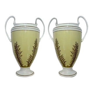 Rare Pair of Vintage Global Views Fern Motif Porcelain Urns For Sale