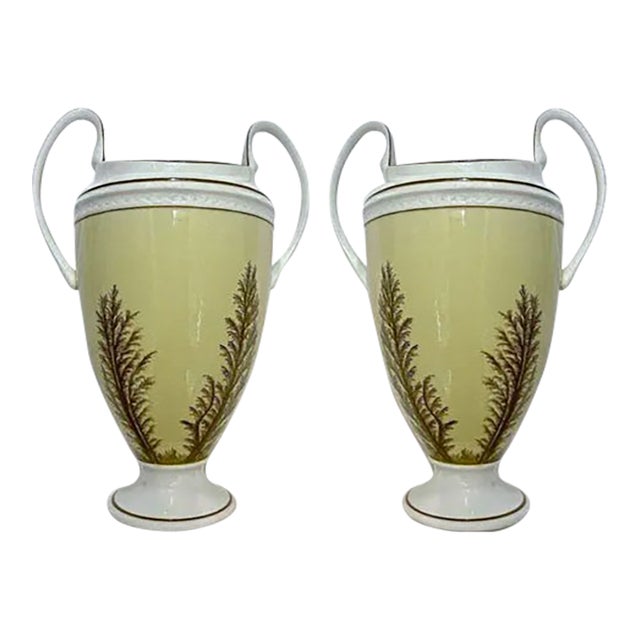 Rare Pair of Vintage Global Views Fern Motif Porcelain Urns For Sale