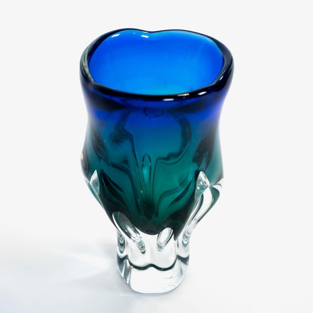 1960s European Art Glass Green-Blue Vase For Sale - Image 4 of 9