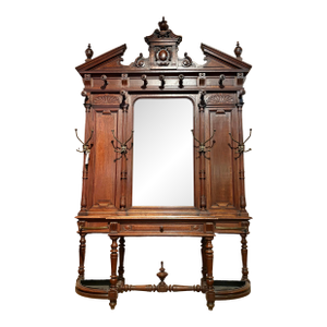 Grand Antique Carved Wood Hall Tree