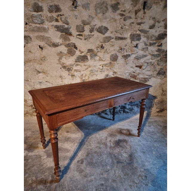 French Oak Writing Desk with Two Drawers, 1920s For Sale - Image 18 of 18