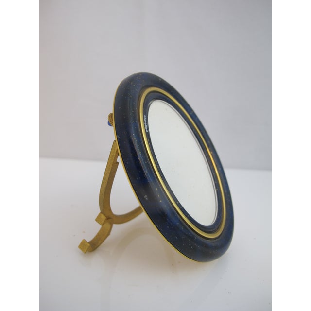 Traditional Cartier Paris Gold Gilt Plated Lapis Blue Enamel Oval Photo Picture Desk Frame For Sale - Image 3 of 12