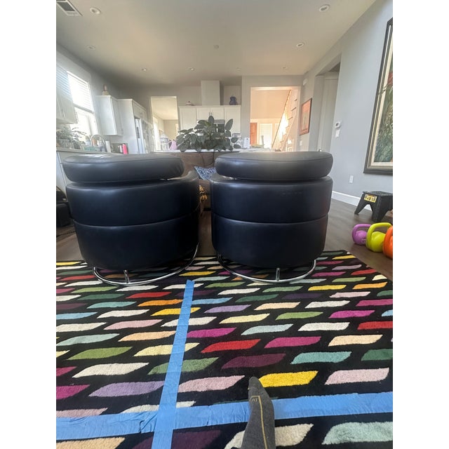 Postmodern Pair of Vintage Leolux "Dino" Postmodern Leather Lounge Chairs - Sled Base For Sale - Image 3 of 10