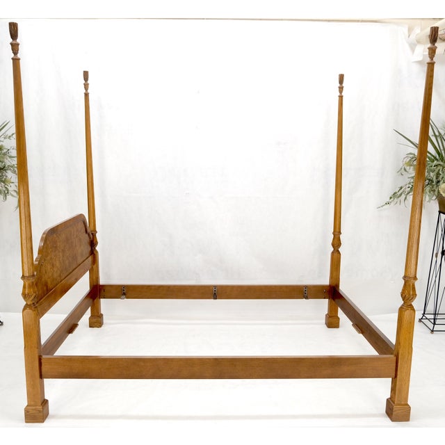 Baker Furniture Company Baker Queen Size Burl Wood Headboard Poster Bed w/ Finials MINT For Sale - Image 4 of 16