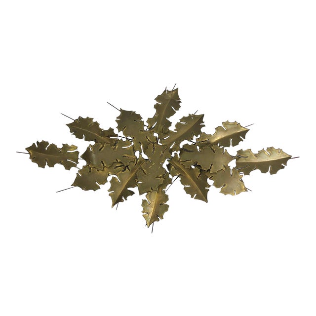 1960s Brutalist Brass Wall Sculpture in Leaves Form For Sale