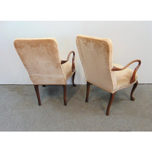 Mid 20th Century Queen Anne Solid Mahogany Shepherds Crook Arm Chairs - a Pair For Sale - Image 5 of 7