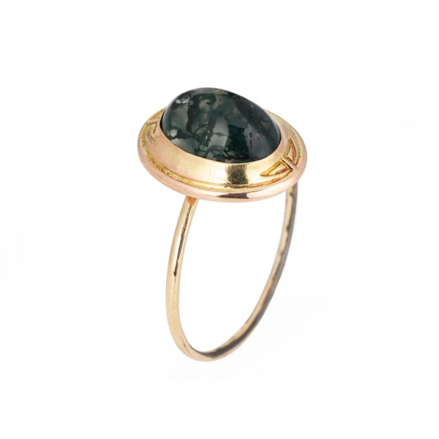 Victorian Antique Victorian Moss Agate Conversion 14k Yellow Gold Ring Size 8.5 For Sale - Image 3 of 6
