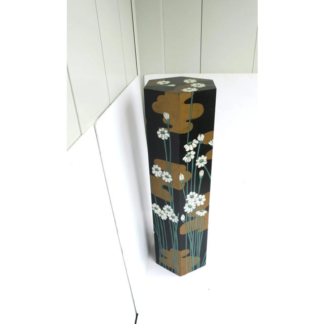 Wood Art Nouveau Pedestal Column Stand, Black and Gold, Circa 20th Century For Sale - Image 7 of 12
