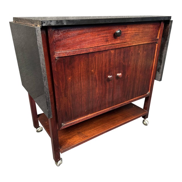 Mid 20th Century Vintage Rolling Drop Leaf Bar Cart For Sale
