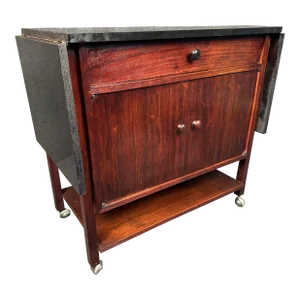 Mid 20th Century Vintage Rolling Drop Leaf Bar Cart