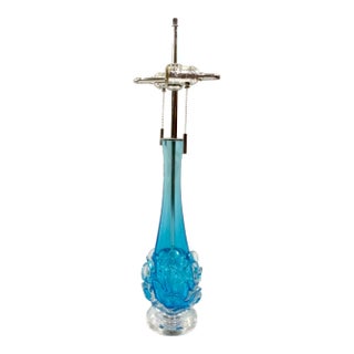 Modern Hand Blown Blue and Clear Glass Table Lamp For Sale