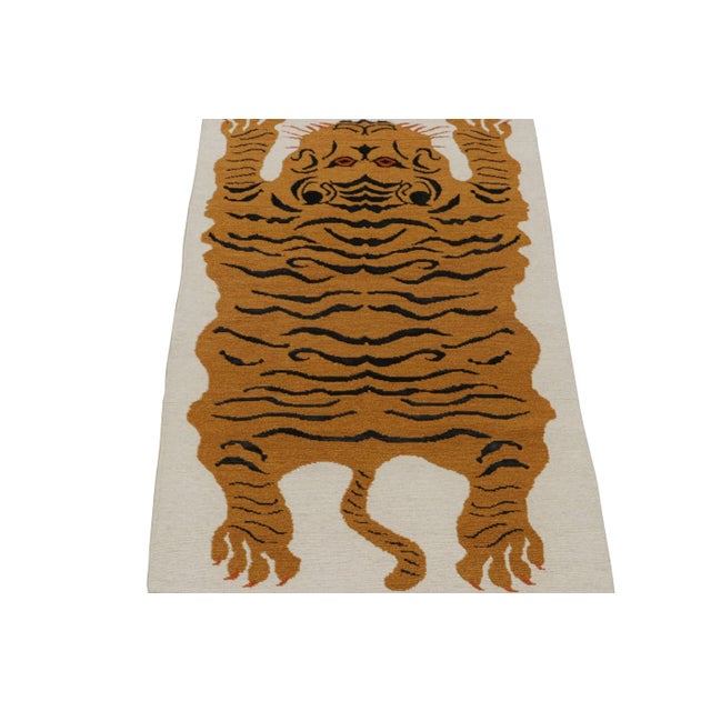 Traditional 2010s Rug & Kilim’s Tiger-Skin Rug in White With Gold & Black Pictorial For Sale - Image 3 of 8