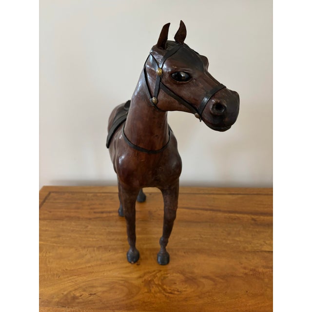 Glass Mid 20th Century Vintage Pieced Leather Horse Figure Sculpture With Glass Eyes For Sale - Image 7 of 11