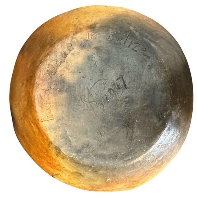Contemporary 2007 Belize Art Pottery Bowl Raised Relief Shrimp Prawn Handmade Artist Signed 8" For Sale - Image 3 of 11