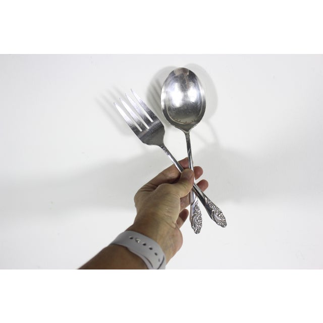 Mid-Century Modern 1950s Mid-Century Modern Set of Silverplate Serving Utensils Evening Star by Oneida Casserole Spoon Fork Two 2 For Sale - Image 3 of 6