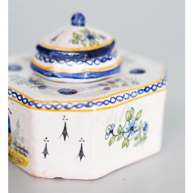 Antique French Faience Quimper Style Inkwell For Sale In Houston - Image 6 of 8