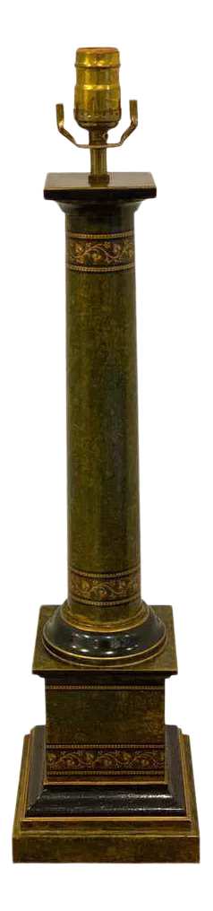 Mid 20th Century Regency Style Polychromed Tole Column Lamp