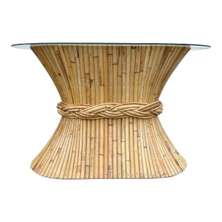 1970s Vintage McGuire Sheaf of Wheat Rattan Console Table For Sale