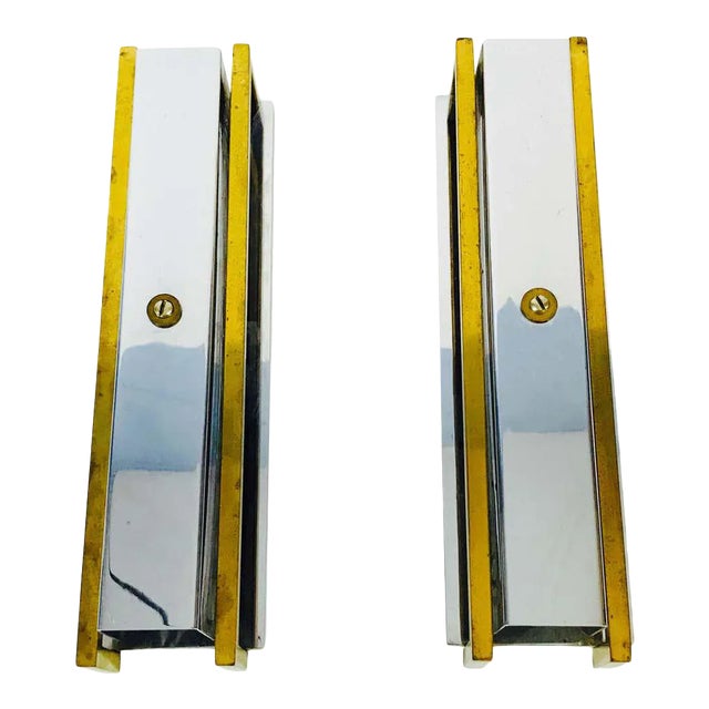 Pair of French Brass and Aluminium Art Deco Sconces, France, 1940s For Sale