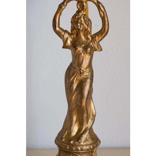 Gold Antique Art Nouveau Liberty Table Lamp With Crystal Sphere, 1900s For Sale - Image 8 of 12