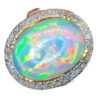 Bochic "Orient" Natural Diamond & Fire Opal Ring Set In 18K Gold & Silver For Sale